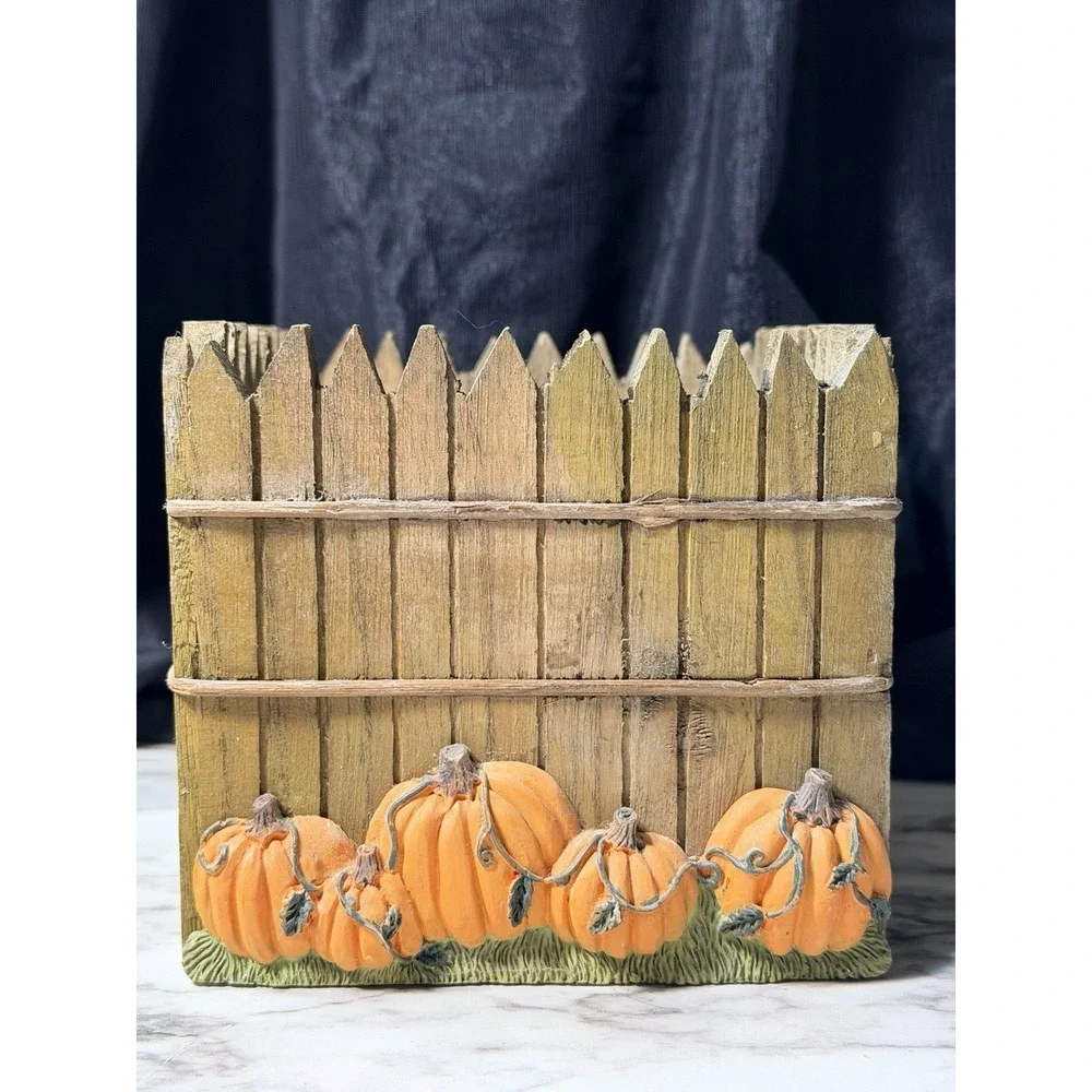 Wooden Box OR Planter with Pumpkins On One Side & Picket Fence‎ 5